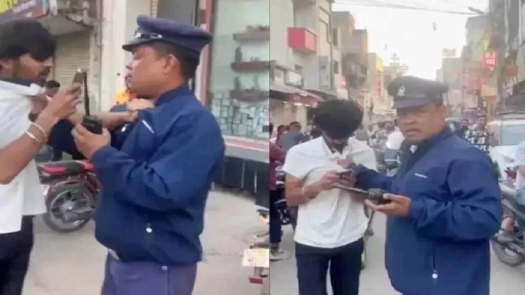 Middle of The Road Slapping Incident : ट्रैफिक जवान और युवक के बीच हाथापाई, वीडियो वायरल
