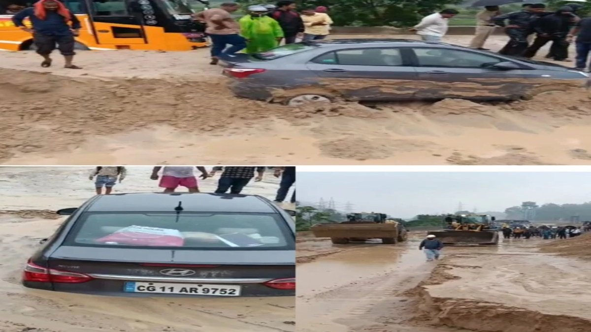 कोरबा में मूसलाधार बारिश से हाहाकार, कनकी-कावेरी मार्ग पर फंसी बस और कार
