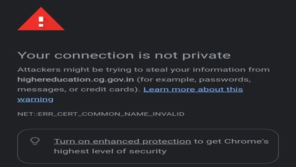 CG BREAKING : उच्च शिक्षा विभाग की वेबसाइट अस्थायी रूप से बंद, SSL सर्टिफिकेट अपडेट के बाद बहाल होंगी सभी ऑनलाइन सेवाएं