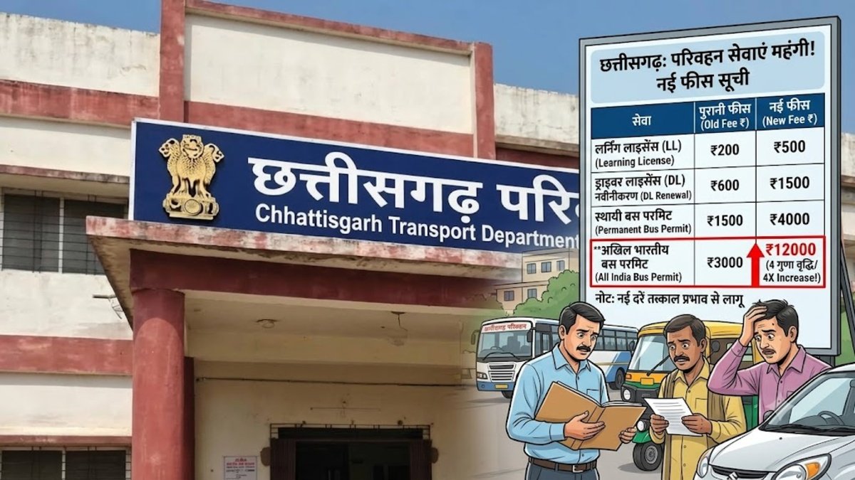CG Transport Fee Hike : छत्तीसगढ़ में अब परिवहन सेवाओं पर ज्यादा खर्च, DL से परमिट तक बढ़ी फीस; बस परमिट 4 गुना महंगा
