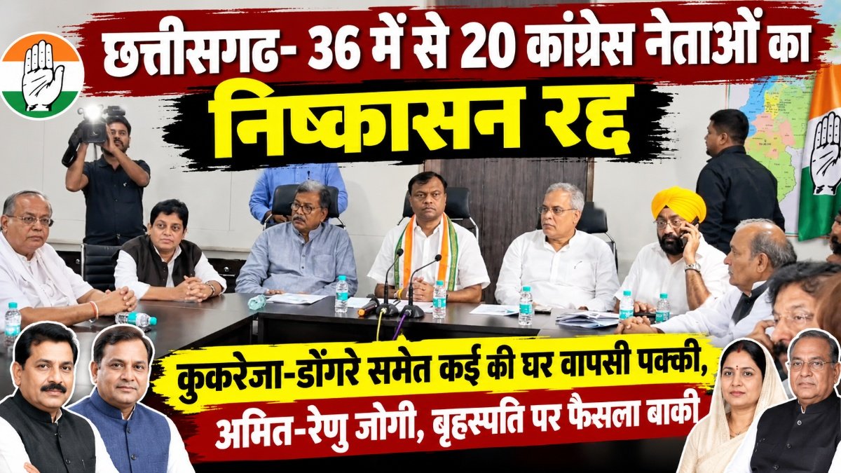 CG Congress : 36 में से 20 नेताओं का निष्कासन रद्द, कुकरेजा-डोंगरे समेत कई की वापसी